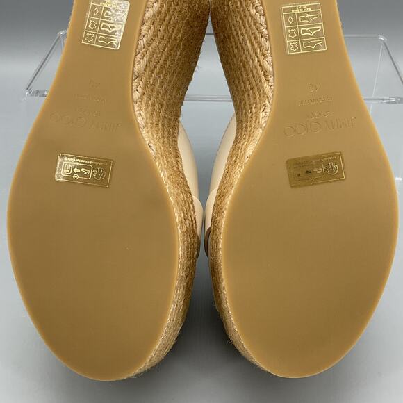 NEW Jimmy Choo Women’s Leda Leather Espadrille Wedges Latte/Gold Size 10 - Picture 10 of 10